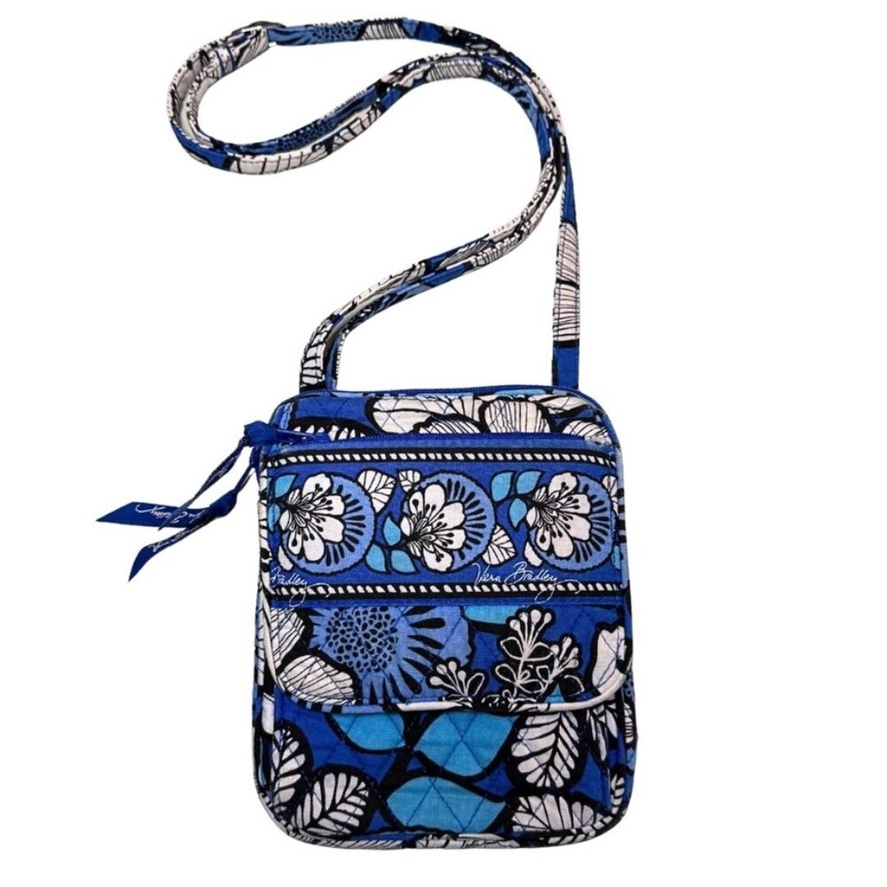 Vera Bradley Squared Away Crossbody Purse Vintage Blue Bayou Cotton Bag